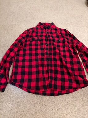Faded Glory Red and Black Buffalo Plaid Button-Down Shirt